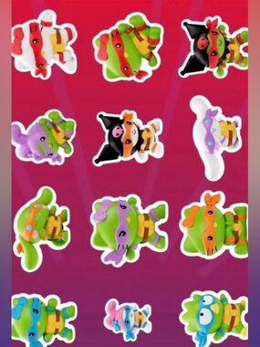 Cute Green Ninja Kitty Sticker Sheet with Colorful Masks